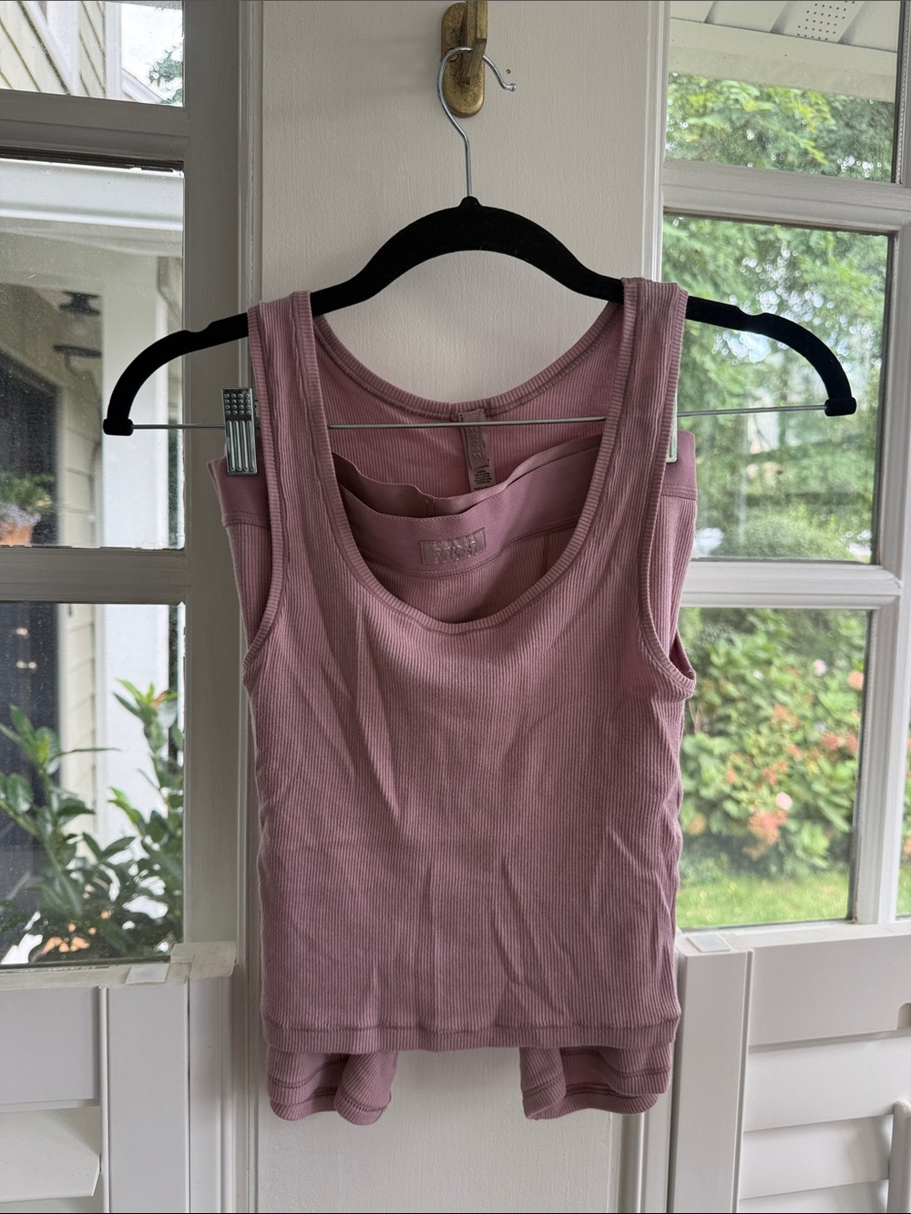 SKIMS Ribbed Boxer Shorts and Tank in Dusty Mauve Medium